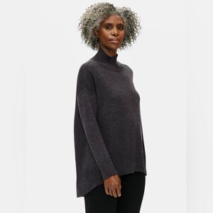 Eileen Fisher Merino Mock Neck Top Regenerative Wool Boxy Sweater XXS elegant